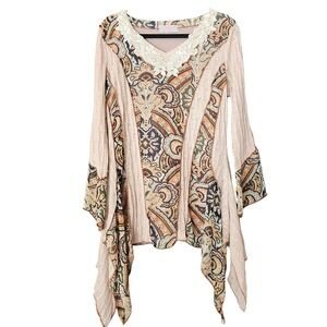 Pretty Angel Tunic Top M Layered Patchwork Mix‎ Media Artsy Fairy Grunge Boho